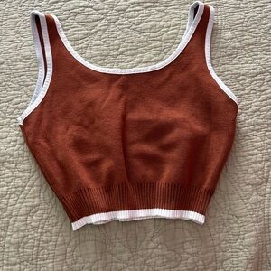 brown and white crop top